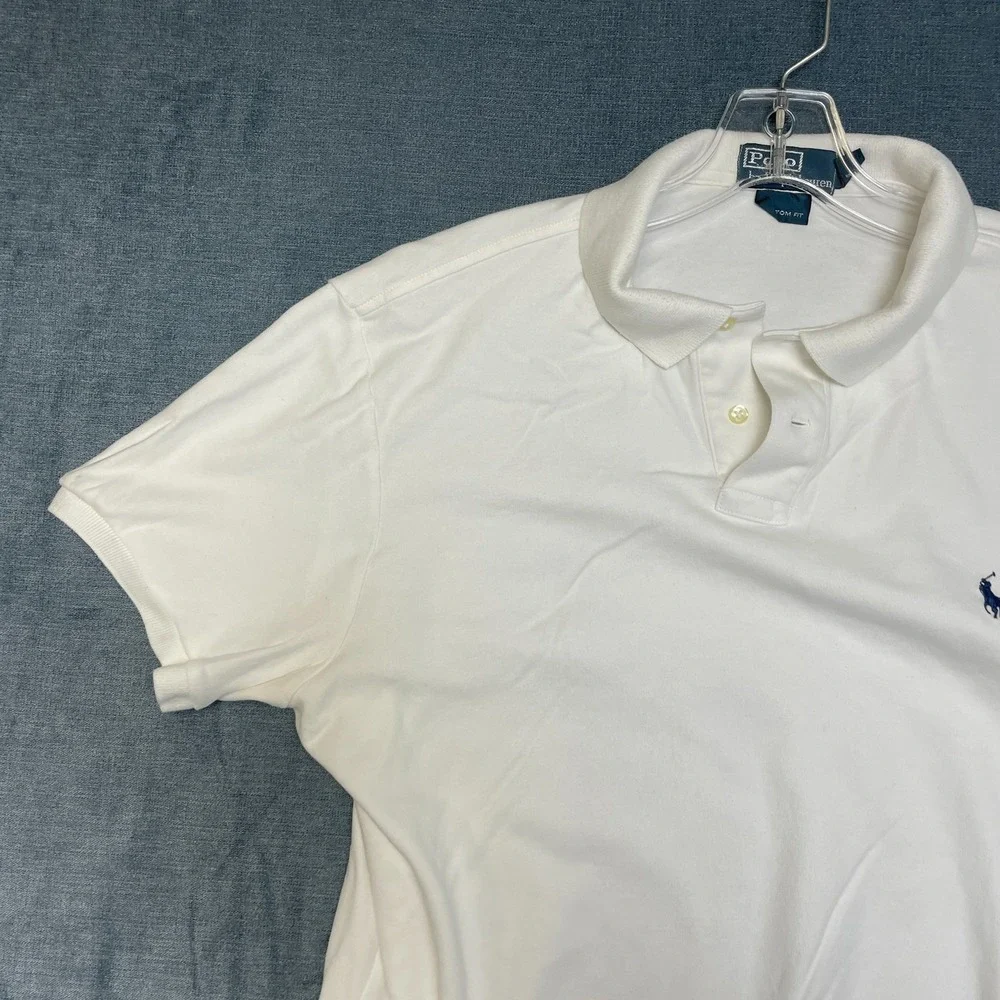 VTG Polo Ralph Lauren Polo Shirt Mens XL White Pony High Low Hem Tennis